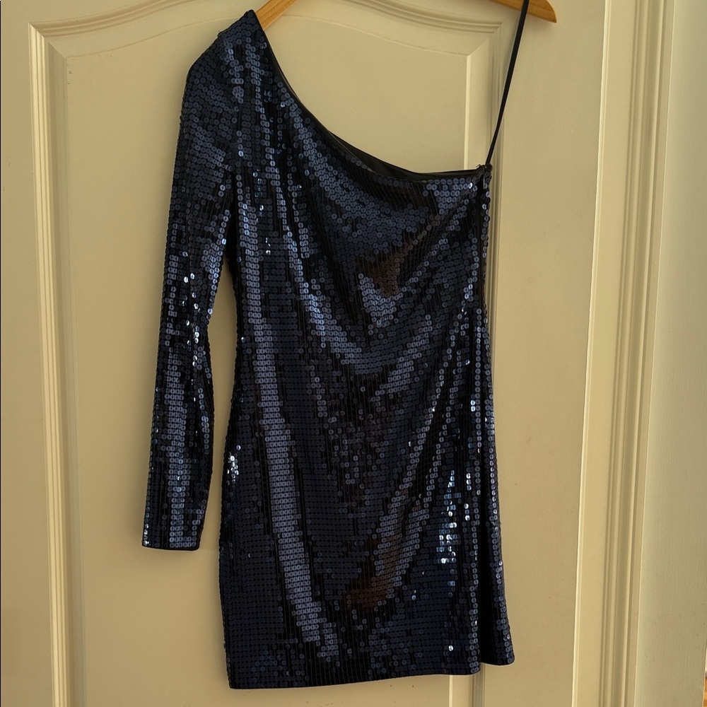 Rachel Zoe Midnight Sequin One-Shoulder Dress